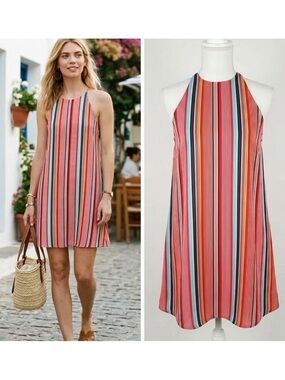 Alice and Olivia Kalia Colorful Striped Halter Tieback  Dress